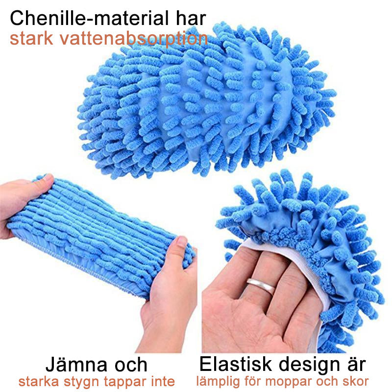 "Unisex mopptofflor i chenillefiber, färgglada och bekväma, för effektiv golvrengöring. Enkla att använda utan att böja sig."
