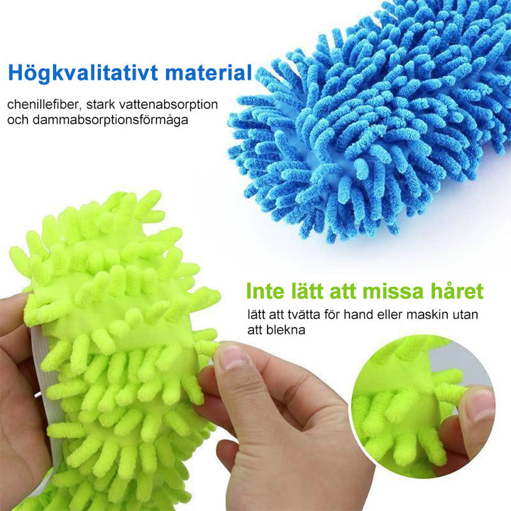 "Unisex mopptofflor i chenillefiber, färgglada och bekväma, för effektiv golvrengöring. Enkla att använda utan att böja sig."