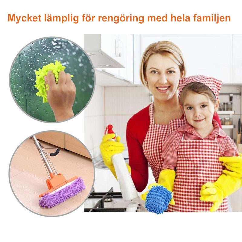 "Unisex mopptofflor i chenillefiber, färgglada och bekväma, för effektiv golvrengöring. Enkla att använda utan att böja sig."