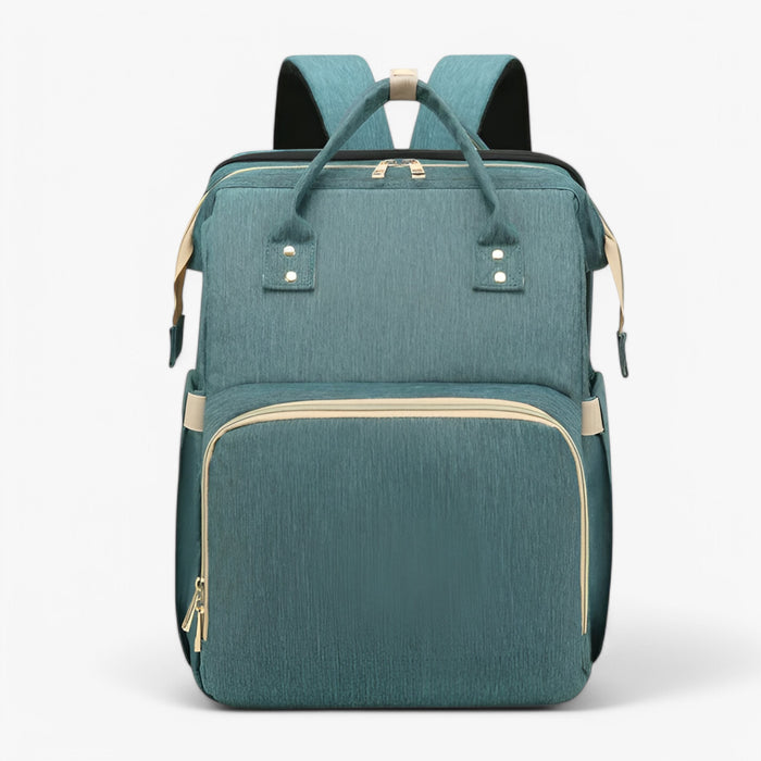 Unisex multifunktionell skötväska med utdragbar bärbar babysäng. Perfekt för organiserade föräldrar.