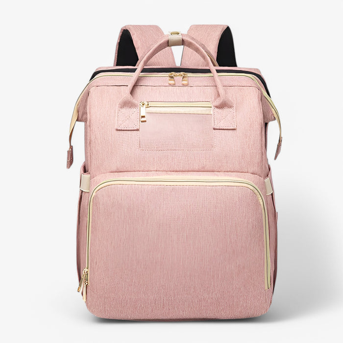 Enkel och säker förvaring i denna vattenresistenta skötväska med utdragbar babysäng. Unisex.