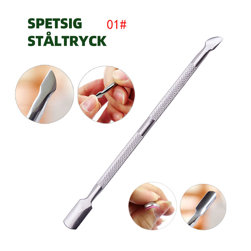 "Unisex nagelvårdset, rostfritt stål, ergonomisk design, precisionsresultat, fyra verktyg för optimal vård."