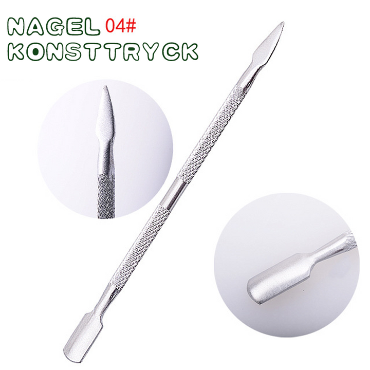 "Unisex nagelvårdset, rostfritt stål, ergonomisk design, precisionsresultat, fyra verktyg för optimal vård."
