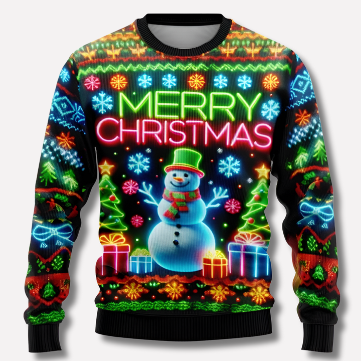 Festlig unisex neon jultröja med livfullt mönster av dansande renar. Perfekt julkläder för firande.