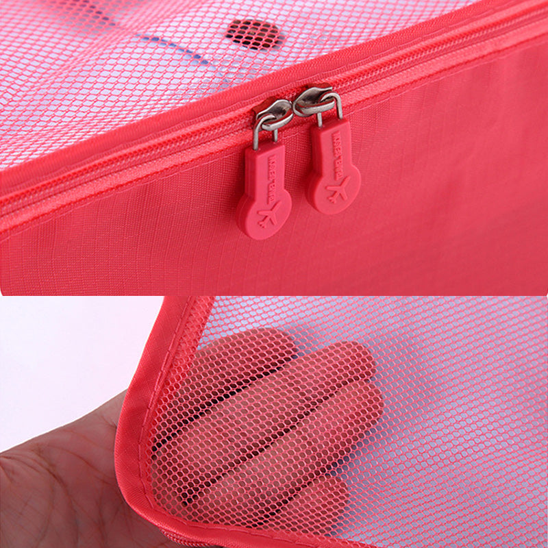 "Unisex packkuber 6-pack, olika storlekar med mesh- och handtagsdesign i färgglad polyester, travel accessories."