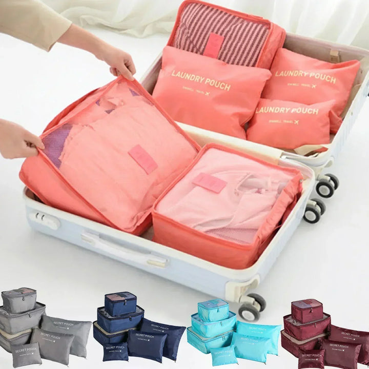 Unisex packningskuber i oxfordtyg för resväskan. Koffertorganisatör set för effektiv packning och ordning på resan.
