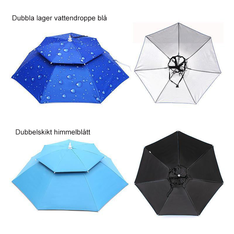 "Unisex paraplyhatt med UV-skydd och värmeavvisning i blått, skyddar huvudet och axlarna under soliga dagar."