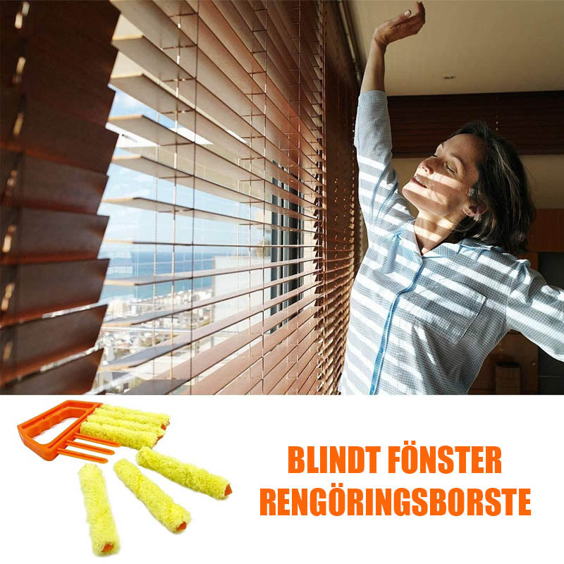 "Unisex persiennborste i mikrofiber och ABS med 7 lameller, blå handtag och vit borste för effektiv dammrengöring."