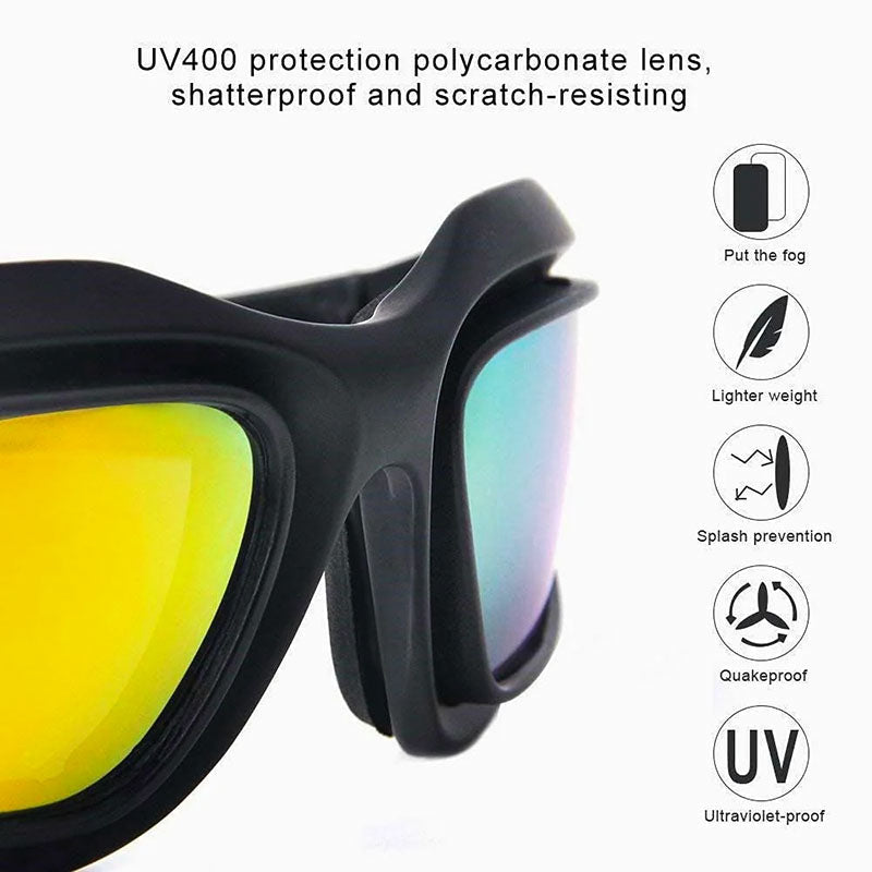 Bländningsfria motorcykelglasögon med UV400. Polykarbonatlinser ger skarp syn och säkrare körning.