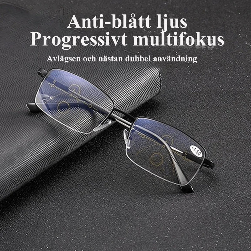 Unisex progressiva läsglasögon i titan, elegant design, anti-blått ljus, bekväma och lätta att bära.