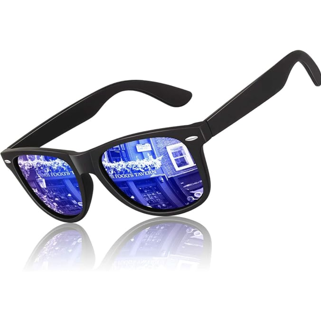 Polariserade unisex solglasögon i cool 80-tals retrodesign, perfekt för körning.