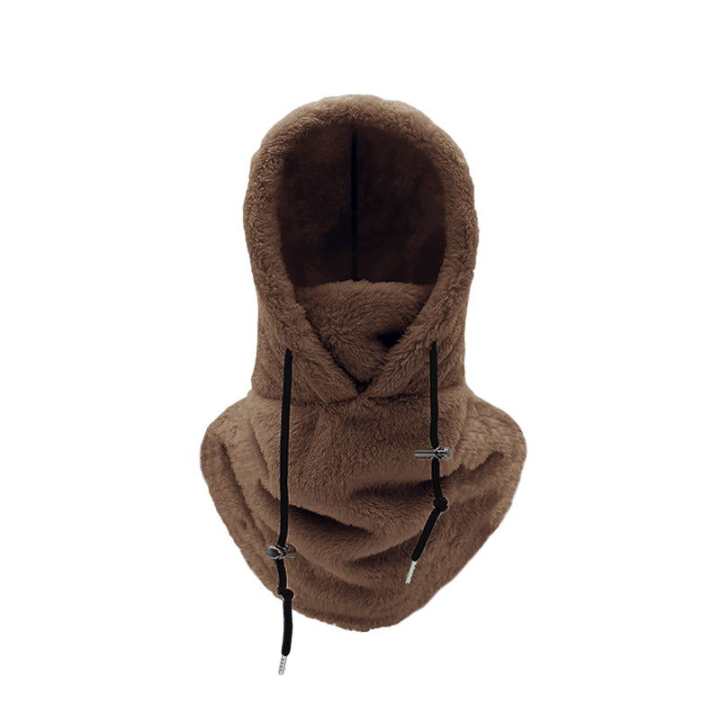 "Unisex Sherpa Balaclava i beige fleece, justerbar design, multifunktionell för både män och kvinnor, perfekt för kallt väder