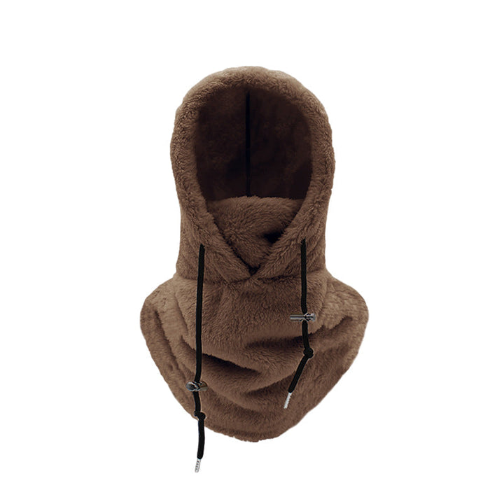 "Unisex Sherpa Balaclava i beige fleece, justerbar design, multifunktionell för både män och kvinnor, perfekt för kallt väder