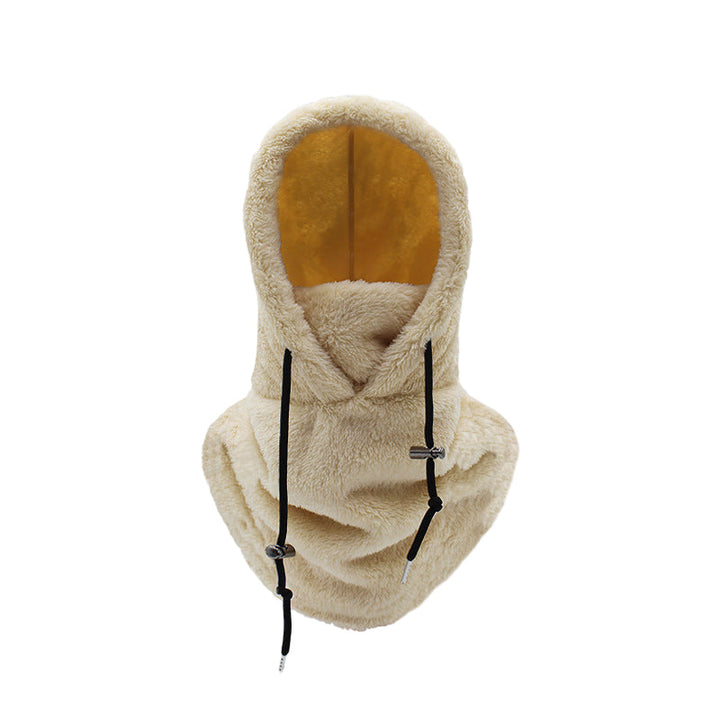 "Unisex Sherpa Balaclava i beige fleece, justerbar design, multifunktionell för både män och kvinnor, perfekt för kallt väder