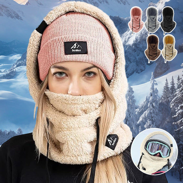 "Unisex Sherpa Balaclava i beige fleece, justerbar design, multifunktionell för både män och kvinnor, perfekt för kallt väder