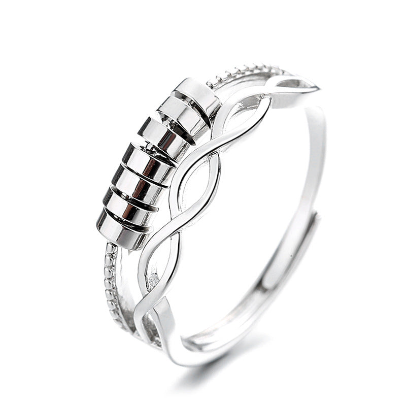 "Unisex silver infinity fidget ring med justerbar design, kedjelänkmönster, perfekt för stresslindring och stil."
