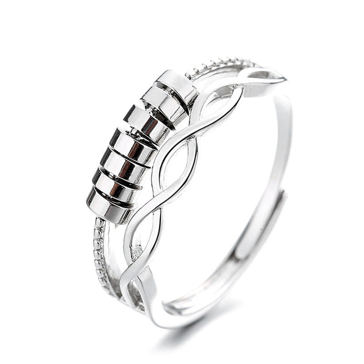 "Unisex silver infinity fidget ring med justerbar design, kedjelänkmönster, perfekt för stresslindring och stil."