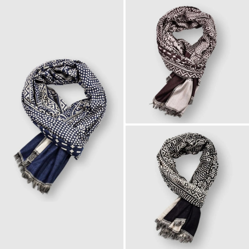 Unisex sjal med abstrakt mönster i dova färger, en trendig modeaccessoar som funkar för alla tillfällen.