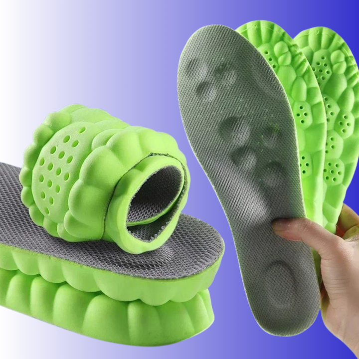 4D stötdämpande skoinlägg för män och kvinnor. Ger massage, komfort och stabilt hålfotsstöd för trötta fötter.