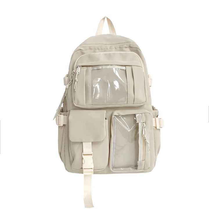 Uttryck din stil med denna personliga unisex ryggsäck med transparent displayfönster.