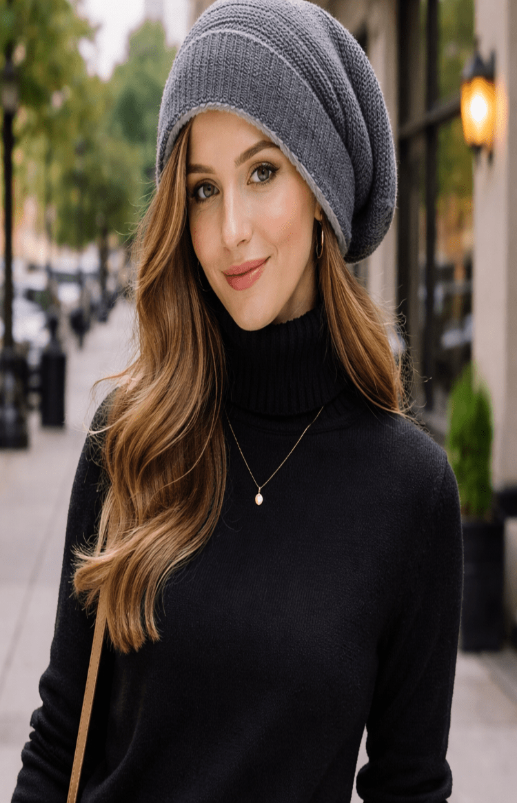 Unisex slouchy stickad mössa Imogen, mjuk och varm vintermössa för kallt väder.