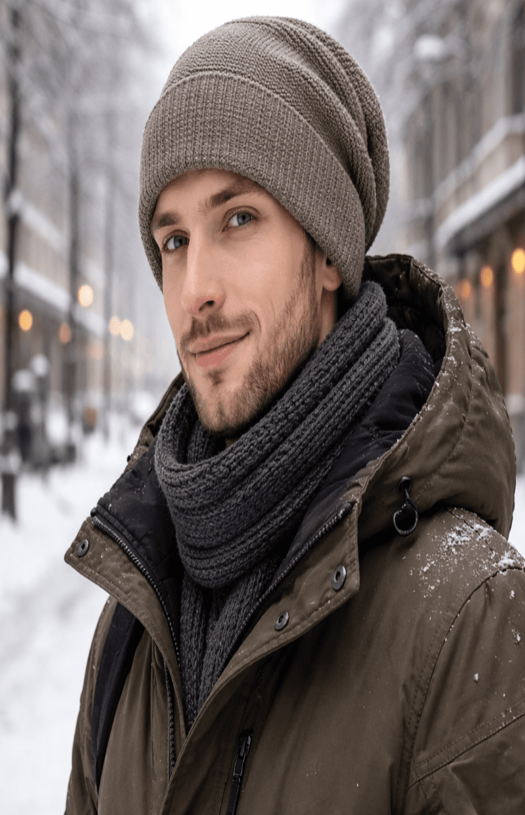 Avslappnad unisex slouchy mössa Imogen, en perfekt stickad vinteraccessoar.