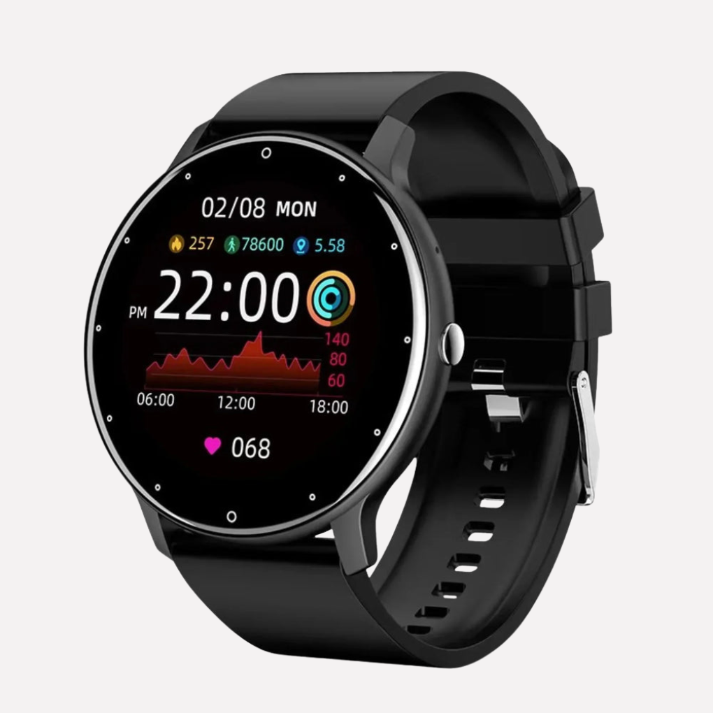 Unisex smartklocka i silver/svart. Digital konditionsspårare med puls- & syremätning, perfekt för vardag & fitness.