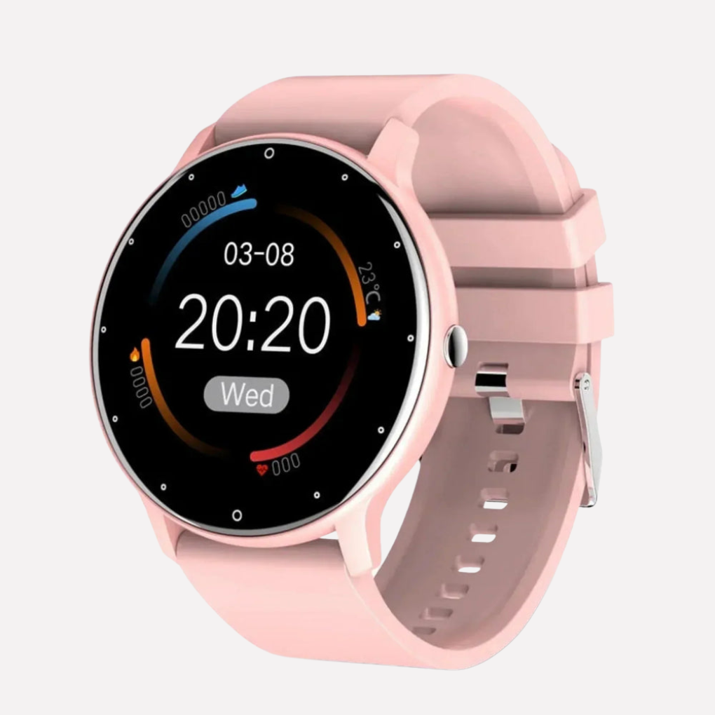 Stilren digital unisex smartklocka med avancerad teknik för vardag & träning. Mäter puls, syre, steg via Bluetooth.