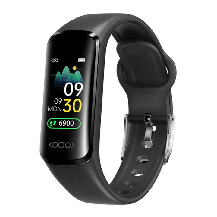 Unisex smartklocka med digital skärm, mäter puls, blodtryck & steg. Perfekt för fitness & notiser.