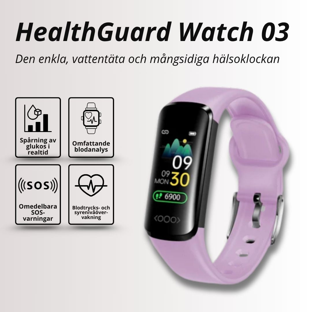 Smartklocka visar aktuella värden: puls, blodtryck & antal steg. Ett digitalt armband med notiser.