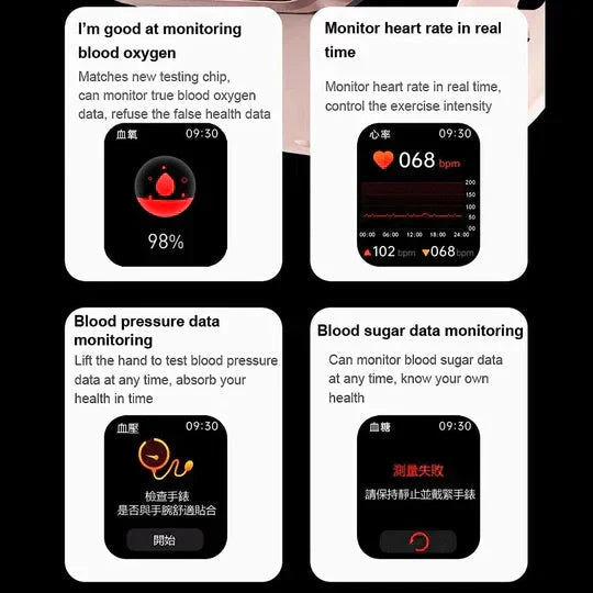 Smartwatch för blodsockermätning, syremätare och aktivitetsmätning, för en sundare vardag.
