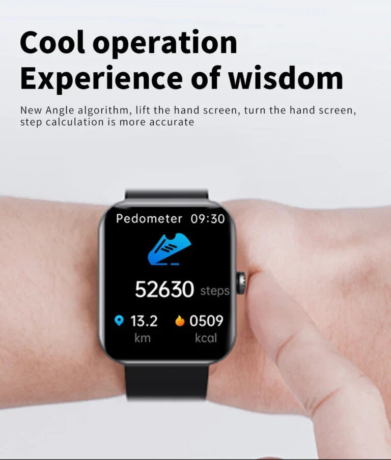 Smartwatch med funktioner för blodsockermätning, syremätning och allmän hälsa.