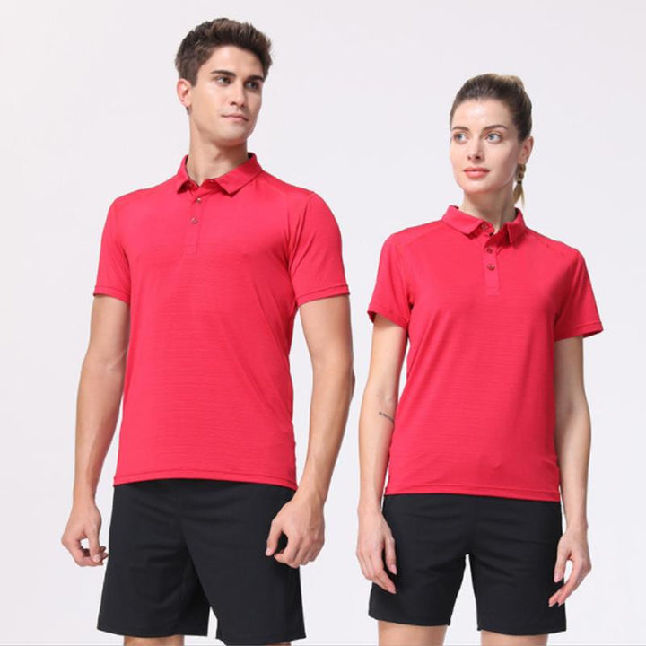 Unisex snabbttorkande pikétröja i blått med knappar och korta ärmar, perfekt för sport och fritidsbruk.