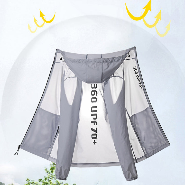 "Unisex solskyddsjacka med UPF 70, lätt design, fyrvägsstretch i flera färger för utomhusaktiviteter."