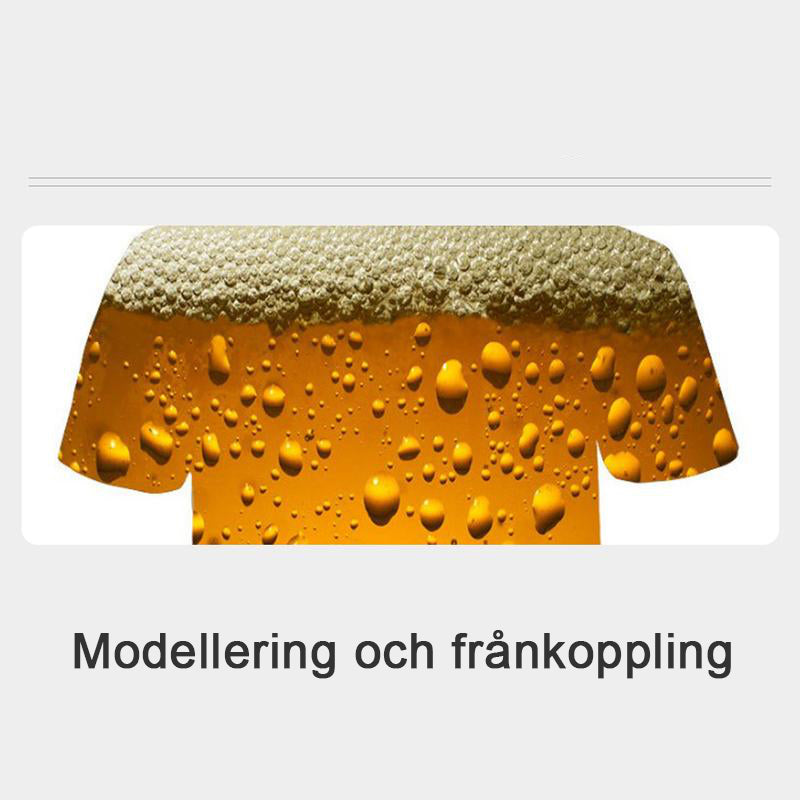 "Unisex sommar t-shirt med 3D-ölmotiv, rund hals, korta ärmar, ölbubbelmönster, bekväm polyester och spandex mix."