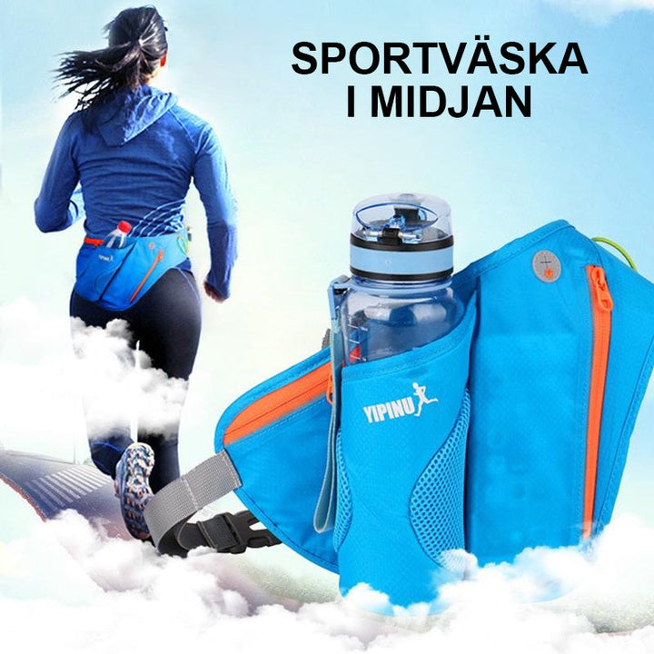 "Unisex sport midjeväska med reflekterande detaljer, rymlig för vattenflaska och mobil, olika färger, säker för utomhusbruk."