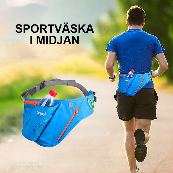 "Unisex sport midjeväska med reflekterande detaljer, rymlig för vattenflaska och mobil, olika färger, säker för utomhusbruk."
