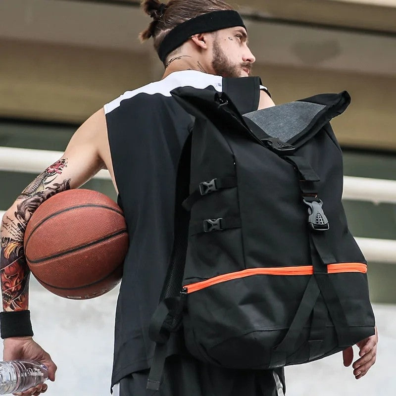 Unisex sportryggsäck 35L, svart/grå för äventyr och resor. Multifunktionell design med flera fack.