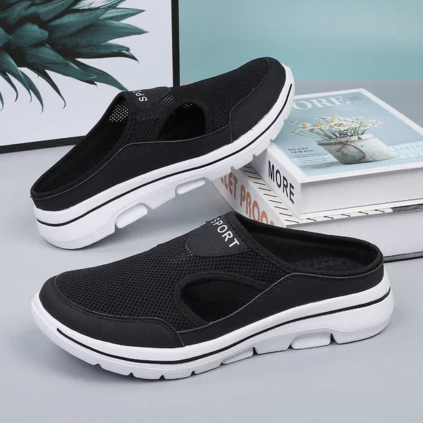 Stötdämpande ergonomiska sandaler för män och kvinnor, idealiska för smärtlindring och återhämtning.