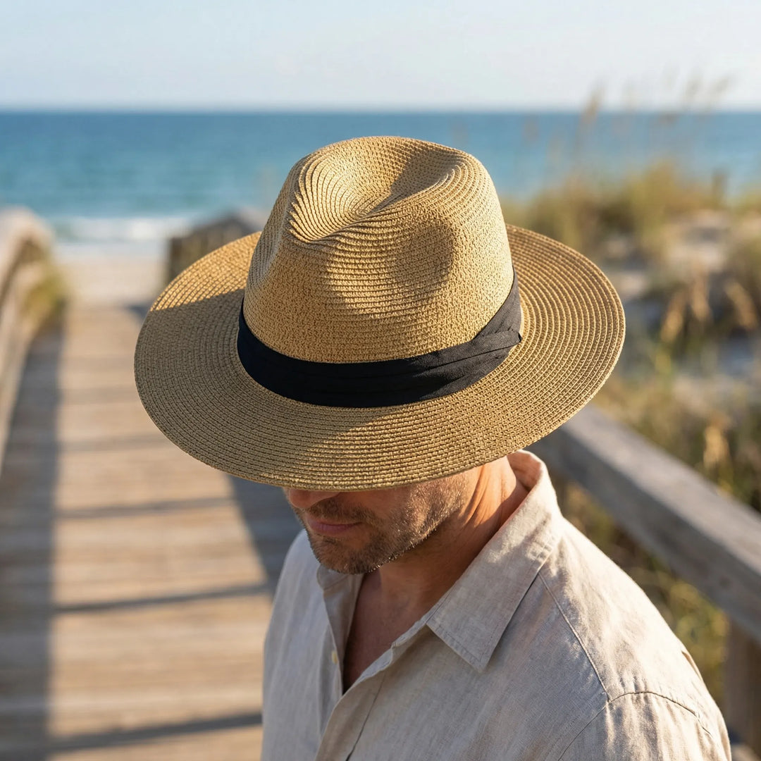 Unisex stilren Panamahatt Fedora "Noah", perfekt för soliga dagar och resor med stil.