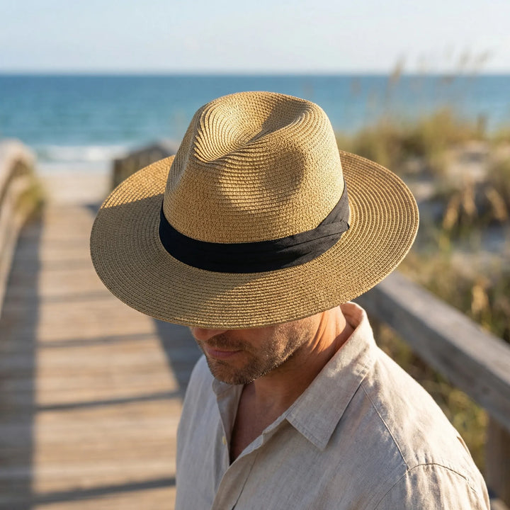 Unisex stilren Panamahatt Fedora "Noah", perfekt för soliga dagar och resor med stil.