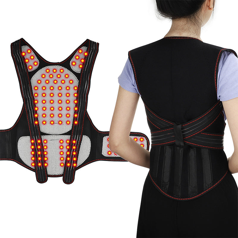 "Unisex svart varmterapiväst med magneter för midja och axel, ergonomisk design, förbättrar blodcirkulation och komfort."