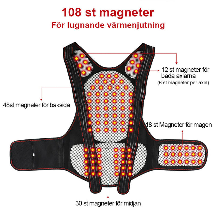 "Unisex svart varmterapiväst med magneter för midja och axel, ergonomisk design, förbättrar blodcirkulation och komfort."