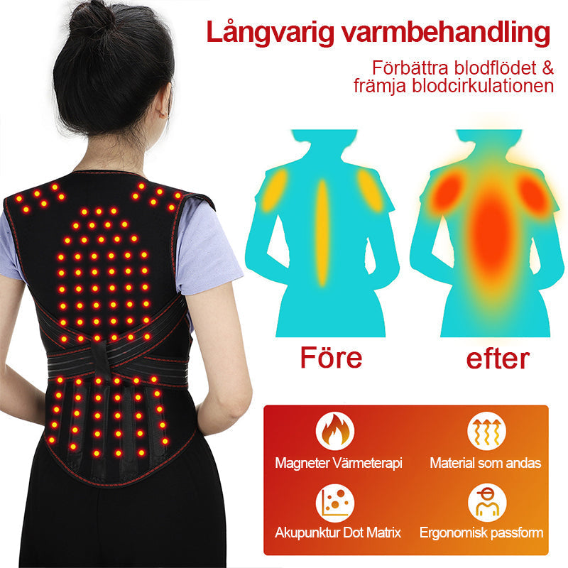 "Unisex svart varmterapiväst med magneter för midja och axel, ergonomisk design, förbättrar blodcirkulation och komfort."