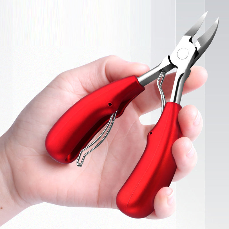 "Unisex tånagelklippare i rostfritt stål med ergonomiskt grepp, böjd knivskarp design för enkel och precis nagelvård."