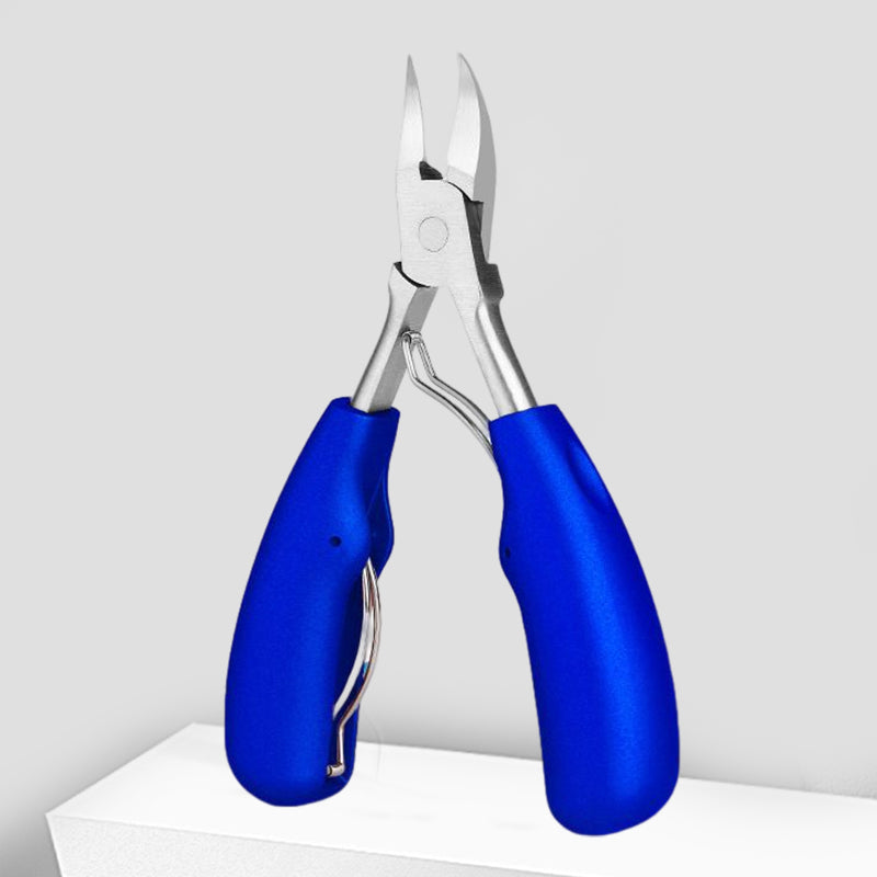 "Unisex tånagelklippare i rostfritt stål med ergonomiskt grepp, böjd knivskarp design för enkel och precis nagelvård."