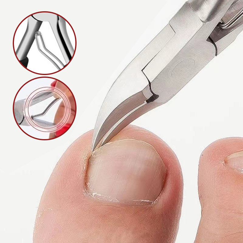 "Unisex tånagelklippare i rostfritt stål med ergonomiskt grepp, böjd knivskarp design för enkel och precis nagelvård."