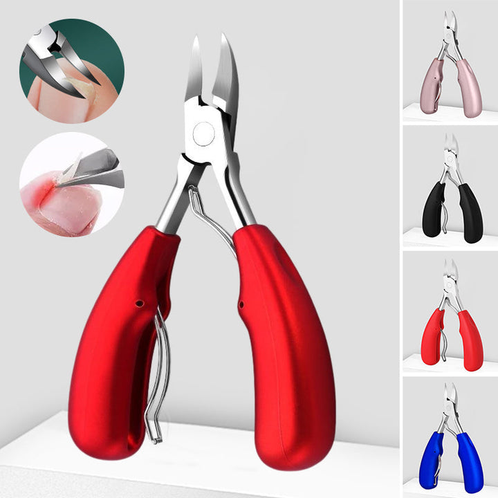 "Unisex tånagelklippare i rostfritt stål med ergonomiskt grepp, böjd knivskarp design för enkel och precis nagelvård."