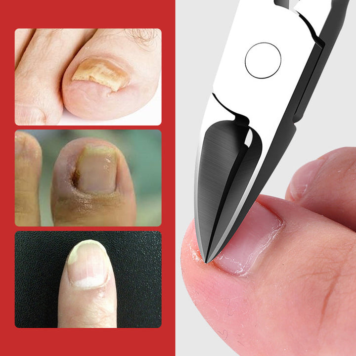 "Unisex tånagelklippare i rostfritt stål med ergonomiskt grepp, böjd knivskarp design för enkel och precis nagelvård."
