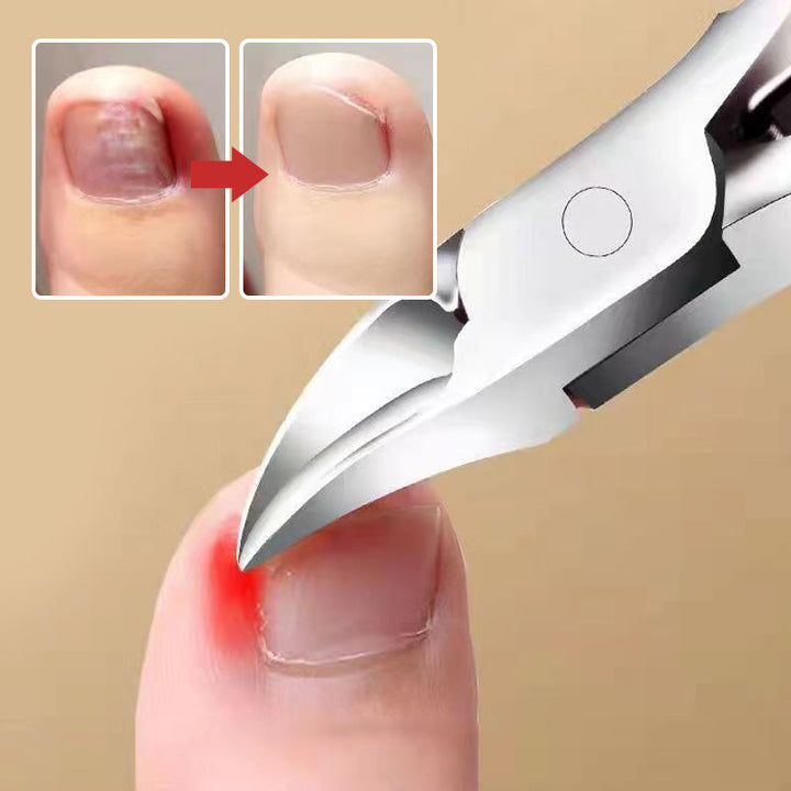 "Unisex tånagelklippare i rostfritt stål med ergonomiskt grepp, böjd knivskarp design för enkel och precis nagelvård."